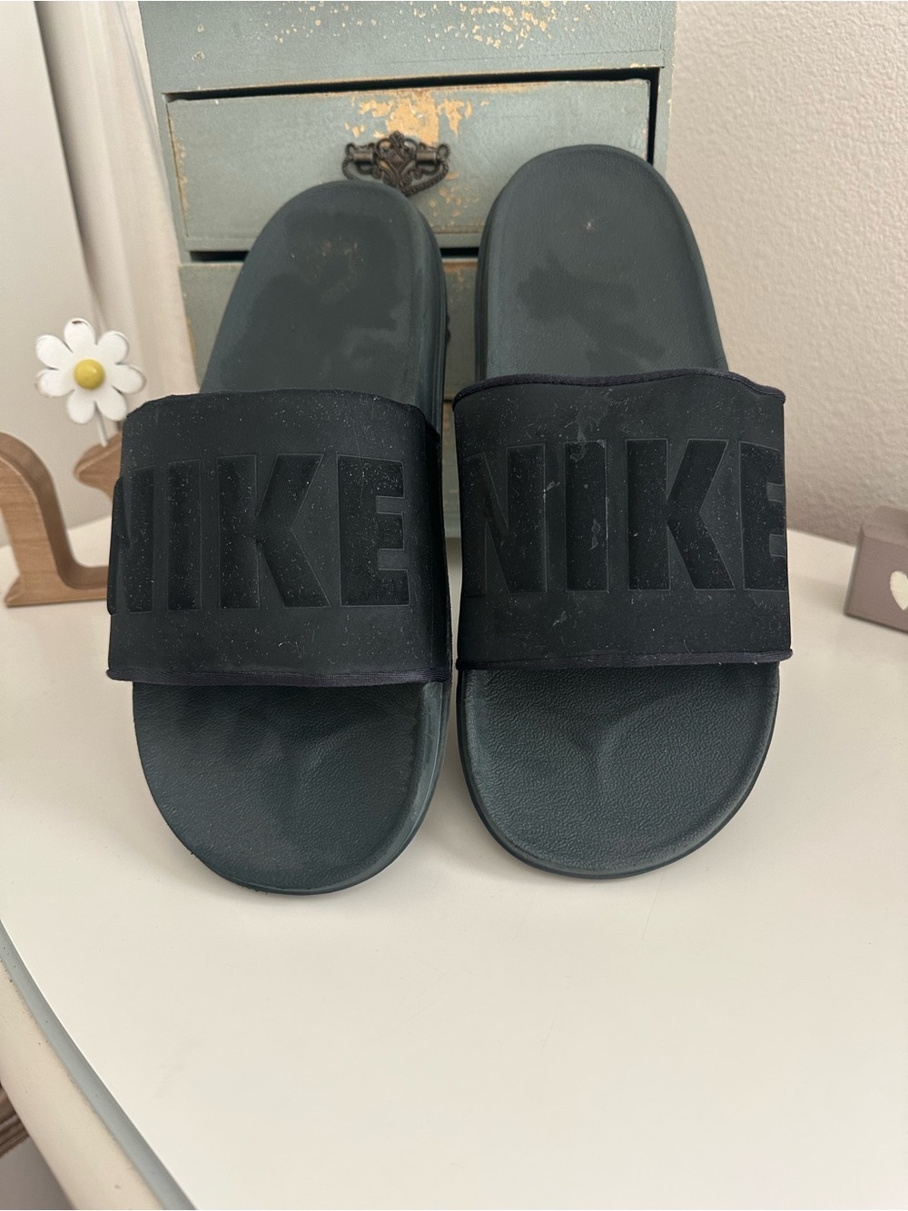 Nike Kids Black Slide Sandals with Embossed Logo
